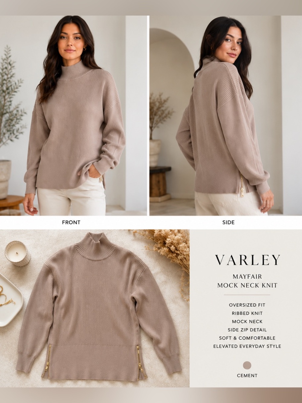 Varley Mayfair Mock Neck Knit Sweater